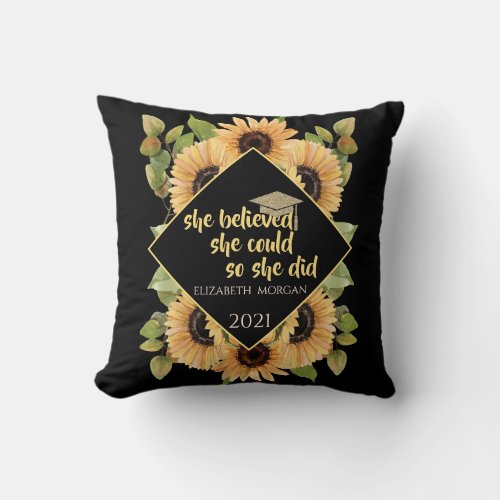 Sunflowers Glitter Graduate Cap Beverage Coaster Throw Pillow