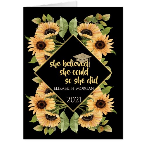 Sunflowers Glitter Graduate Cap Card