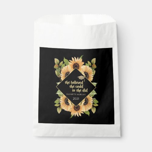 Sunflowers Glitter Graduate Cap Favor Bag