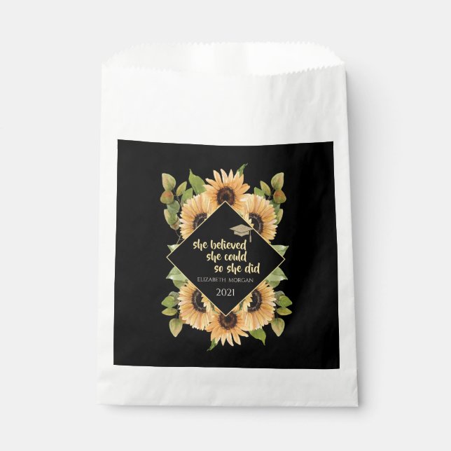 Sunflowers Glitter Graduate Cap Favor Bag (Front)