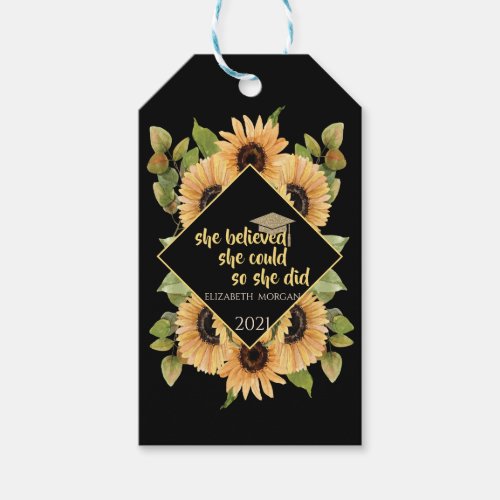 Sunflowers Glitter Graduate Cap   Gift Tags