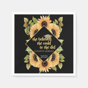 Sunflowers Glitter Graduate Cap Napkins