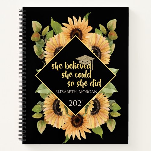 Sunflowers Glitter Graduate Cap  Notebook