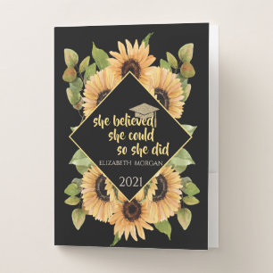 Sunflowers Glitter Graduate Cap Pocket Folder