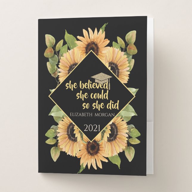 Sunflowers Glitter Graduate Cap  Pocket Folder (Front)