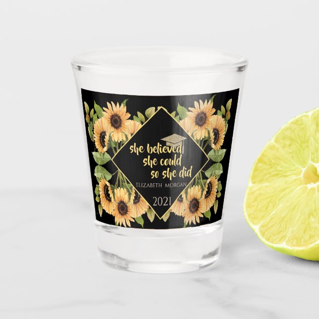 Sunflowers Glitter Graduate Cap  Shot Glass (Front)