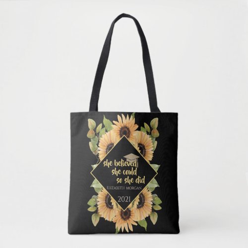 Sunflowers Glitter Graduate Cap  Tote Bag