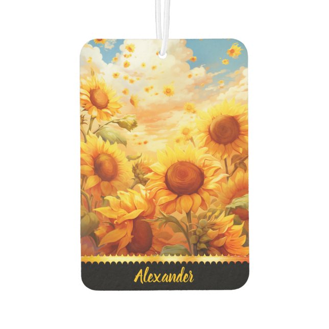 Sunflowers glow under a golden dusk air freshener (Back)
