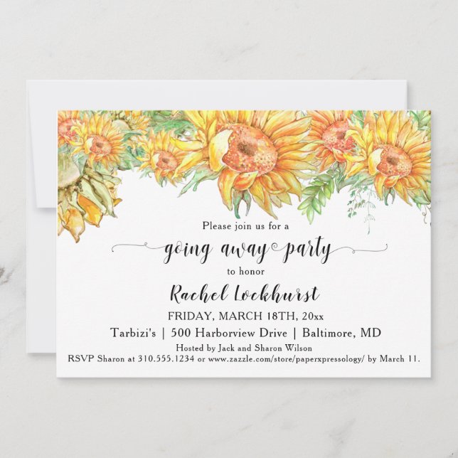 Sunflowers Going Away Party Moving Party Invitation (Front)