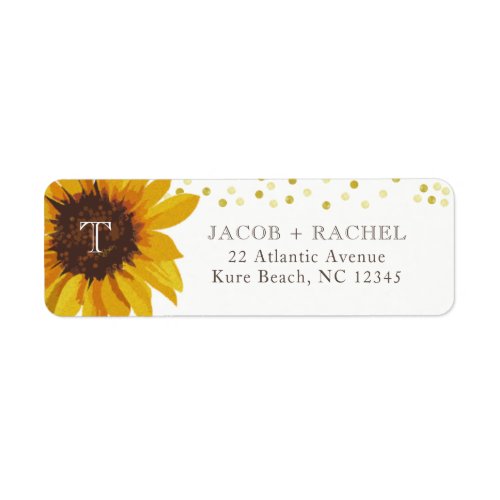 Sunflowers Gold Dots Monogram Wedding Address Label