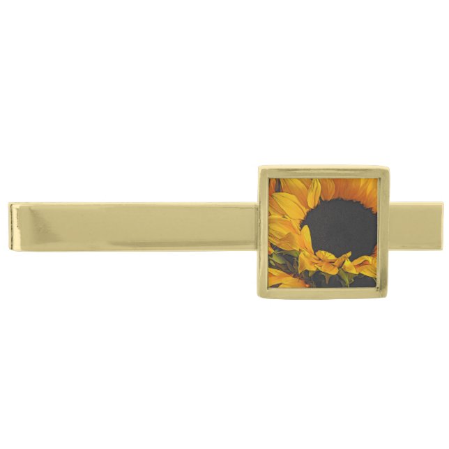 Sunflowers Gold Finish Tie Bar (Front)