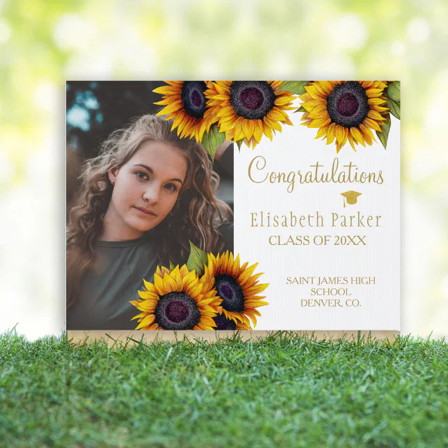 Sunflowers gold graduation congratulations PHOTO Sign | Zazzle