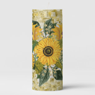 Sunflowers Golden Yellow Muted Green Summer Pillar Candle