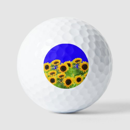 Sunflowers Golf Balls Ukrainian Flag Colors