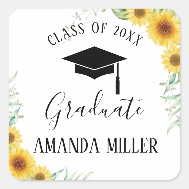 Sunflowers Graduation personalized Square Sticker (Front)