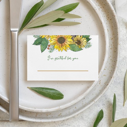 Sunflowers Grateful for You Thanksgiving Place Card