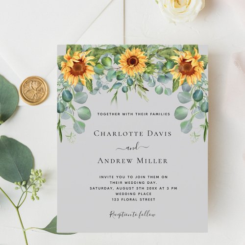 Sunflowers gray eucalyptus greenery invitation