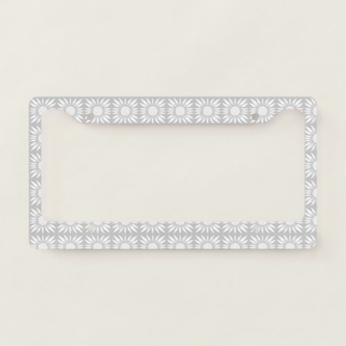 Sunflowers Gray White Tile Pattern License Plate Frame