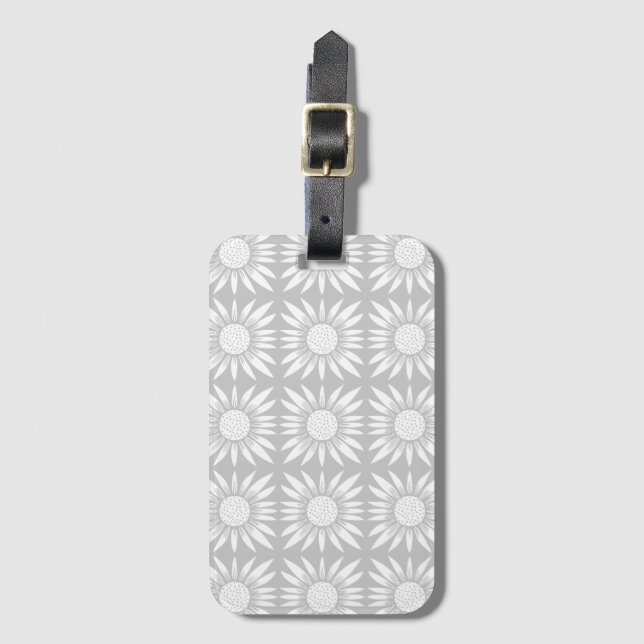 Sunflowers Gray White Tile Pattern Luggage Tag (Front Vertical)