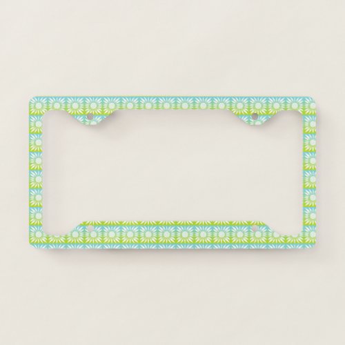 Sunflowers Green BLue Tile Pattern License Plate Frame