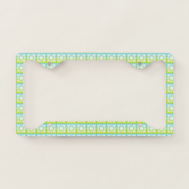 Sunflowers Green BLue Tile Pattern License Plate Frame (Front)