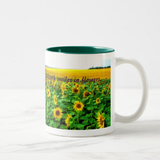 Sunflowers - green by TDGallery Two-Tone Coffee Mug