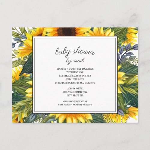 Sunflowers Green Leaves Baby Shower by Mail Postcard