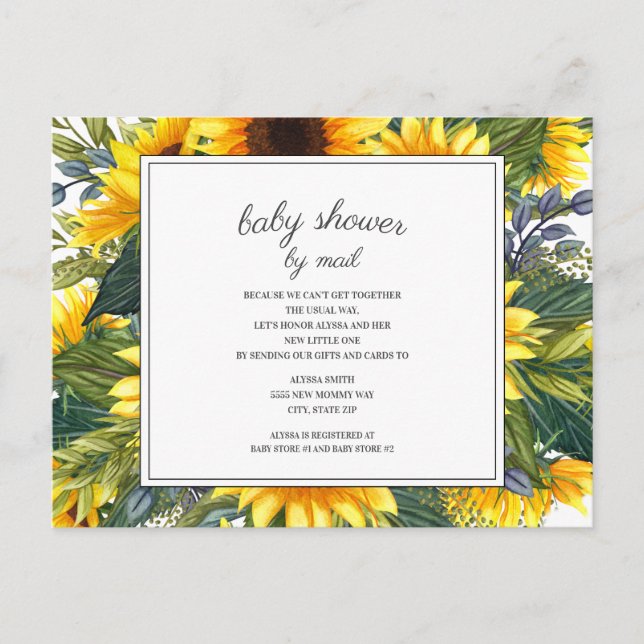 Sunflowers Green Leaves Baby Shower by Mail Postcard (Front)