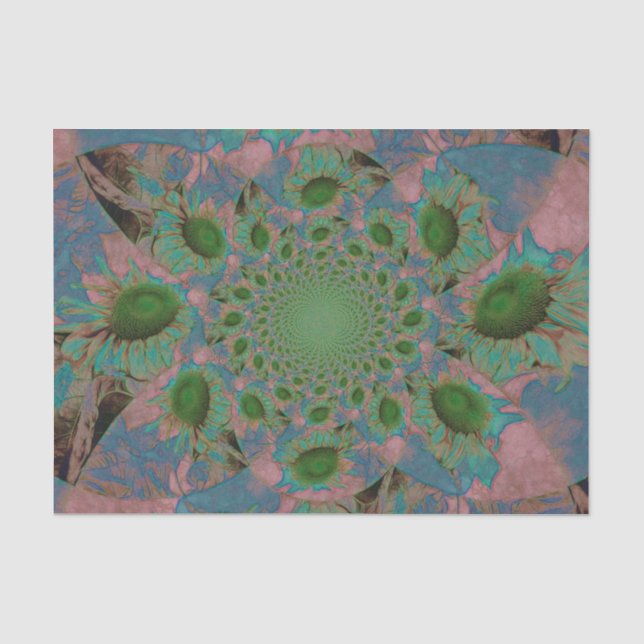 Sunflowers Green Pink Blue Abstract Art Decoupage Tissue Paper (Front)