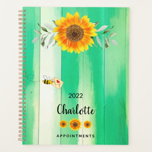 Sunflowers green wood bees rustic planner