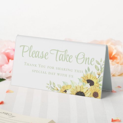 Sunflowers Green Yellow Floral Wedding Favors Table Tent Sign