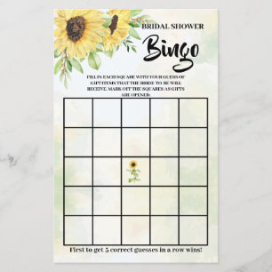 Sunflowers Greenery Bridal Shower Bingo Game Card Flyer