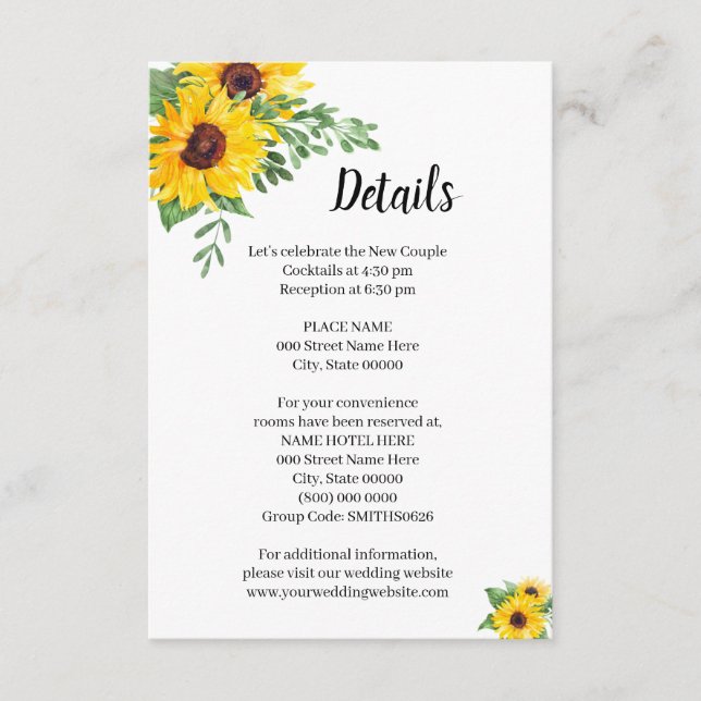 Sunflowers Greenery Bridal Shower Wedding Details Enclosure Card (Front)