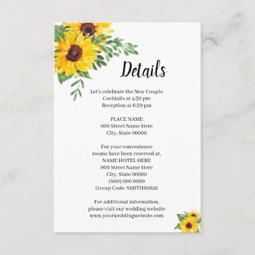 Sunflowers Greenery Bridal Shower Wedding Details Enclosure Card