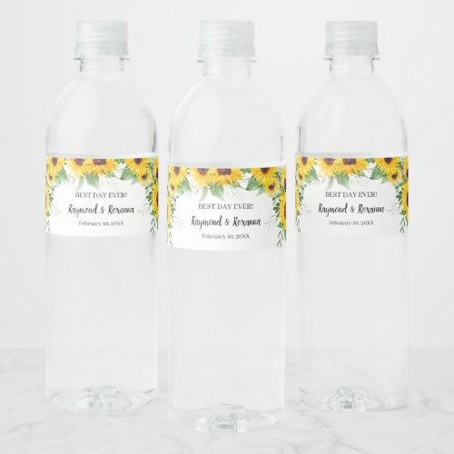 Sunflowers Greenery Bridal Shower Wedding Water Bottle Label