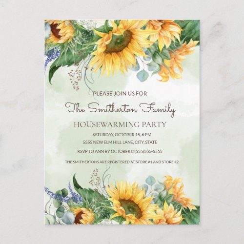 Sunflowers Greenery Country Housewarming Party Pos Postcard