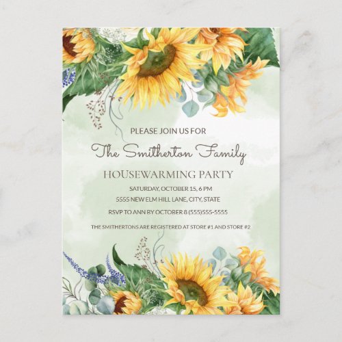 Sunflowers Greenery Country Housewarming Party Postcard