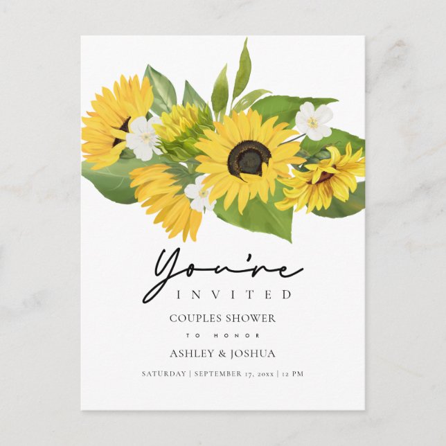 Sunflowers Greenery Couple's Bridal Shower Invitation Postcard (Front)