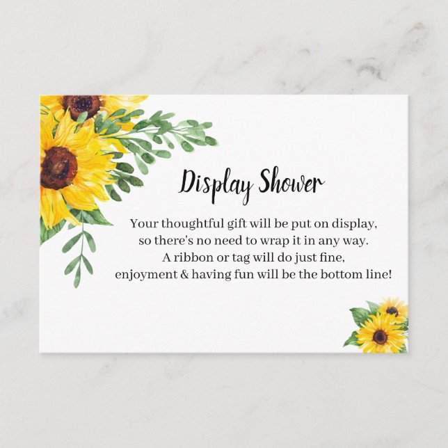 Sunflowers Greenery Display Bridal Shower Enclosure Card (Front)
