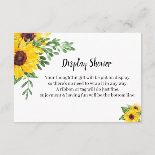 Sunflowers Greenery Display Bridal Shower Enclosure Card