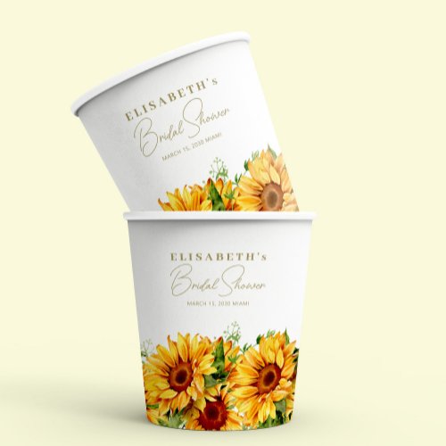 Sunflowers greenery elegant bridal shower paper cups