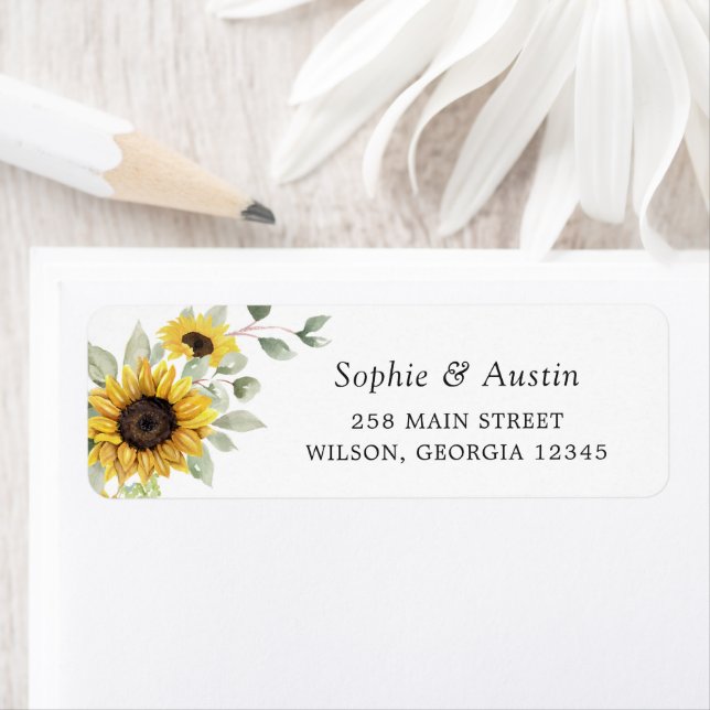 Sunflowers Greenery Elegant Return Address Label (Insitu)