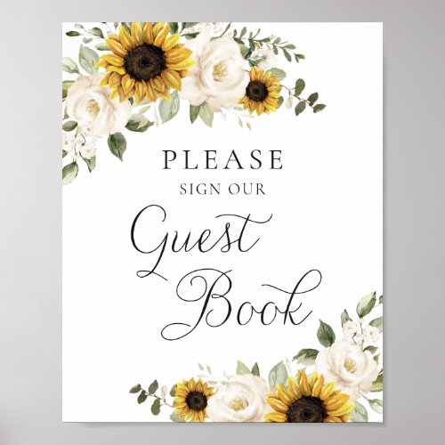 Sunflowers Greenery Floral Wedding Guest Book Sign