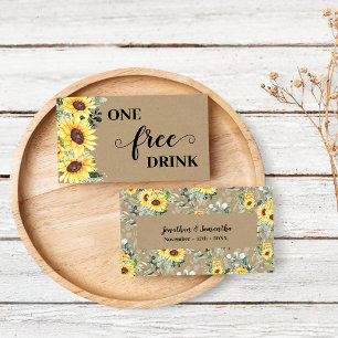 Sunflowers Greenery Free Drink Wedding Ticket Card