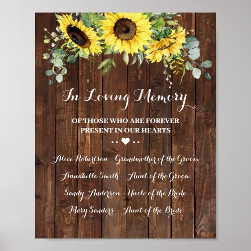 Sunflowers Greenery In Loving Memory Wedding Sign
