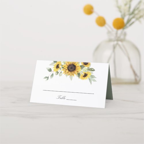 Sunflowers Greenery Leaves Wedding Table Place Card
