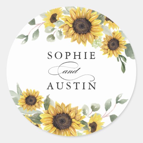 Sunflowers Greenery Olive Eucalyptus Envelope Classic Round Sticker