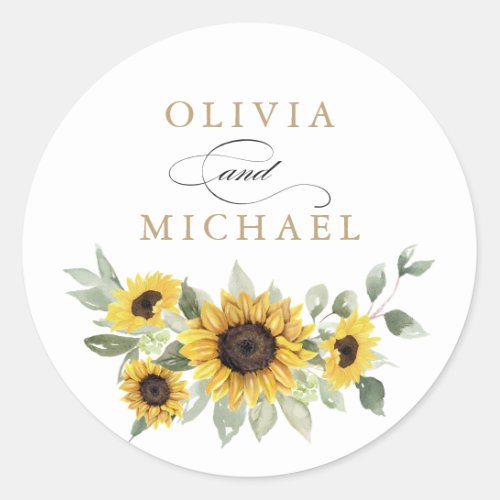 Sunflowers Greenery Olive Eucalyptus Envelope Classic Round Sticker