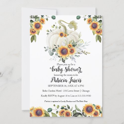 Sunflowers Greenery Pumpkin Baby Shower Invitation