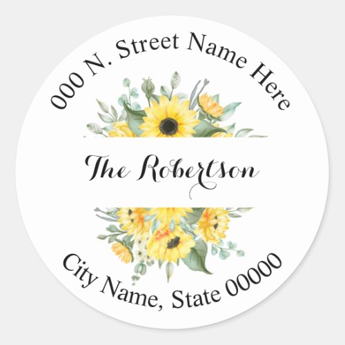 Sunflowers Greenery Return Address Classic Round Sticker
